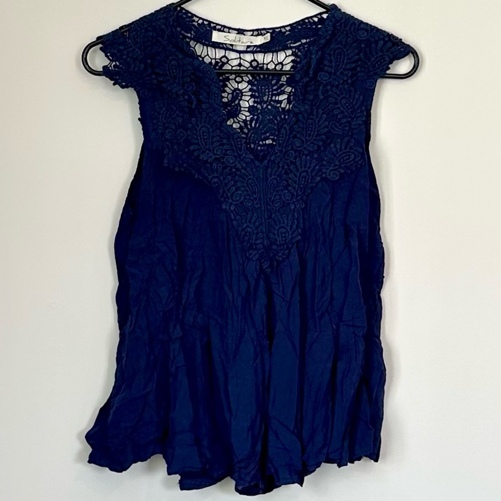 Solitaire Navy Lace Women's Blouse - Size: Medium